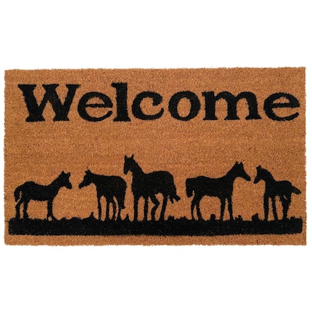Configuracion 24 x 36 in. Horses Welcome Rectangular Doormat Natural & Black CO3366320